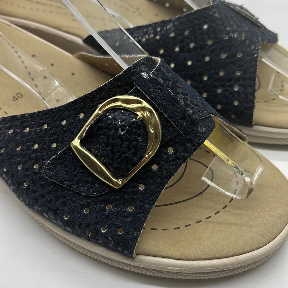 Linea Blu Made in Italy slip on blue slides Sz 40. MCS0719D